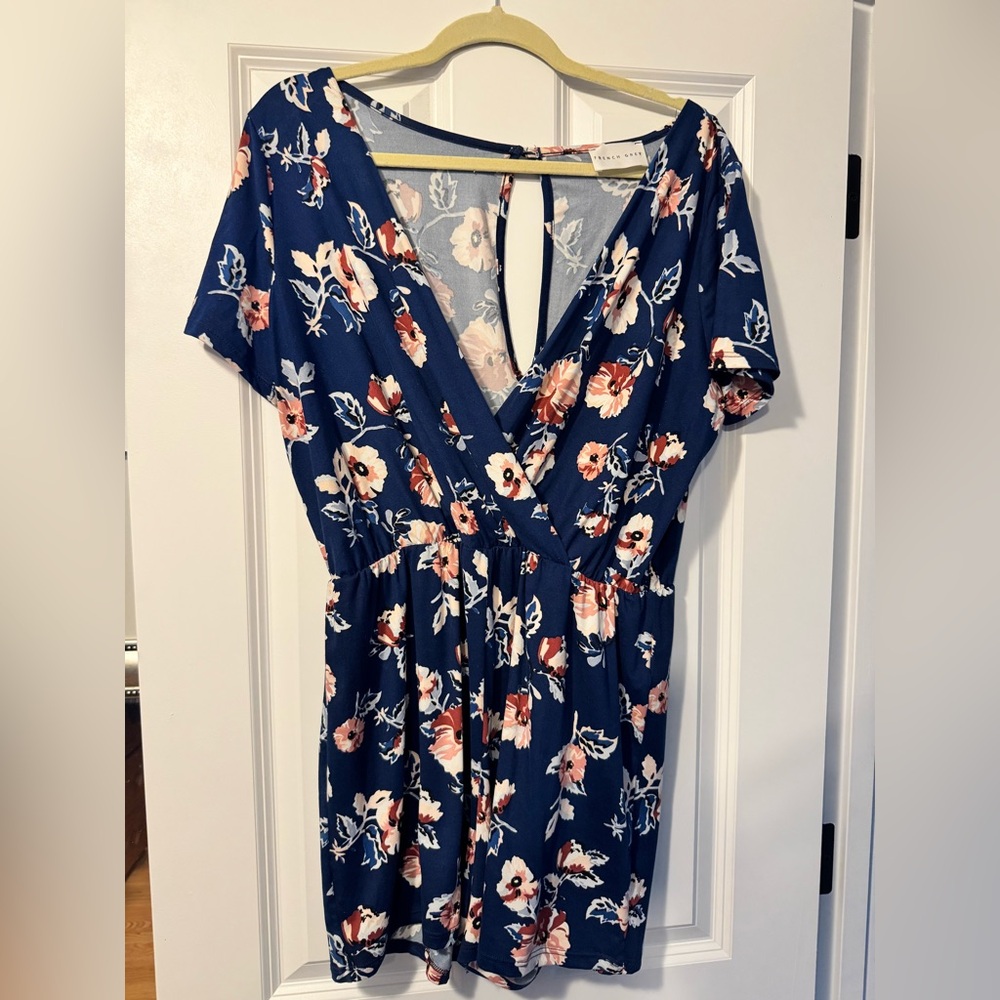 French Grey Navy Floral Romper